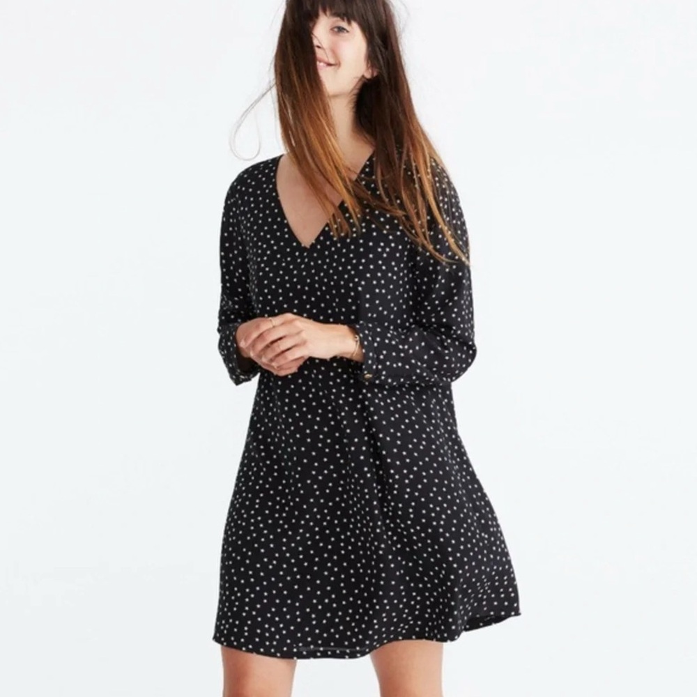 Madewell Black and White Silk Button-Back Dress Sz S